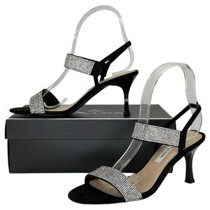 Nina Luz Black Glam Rhinestone Womens Slingback Heels Size 7M